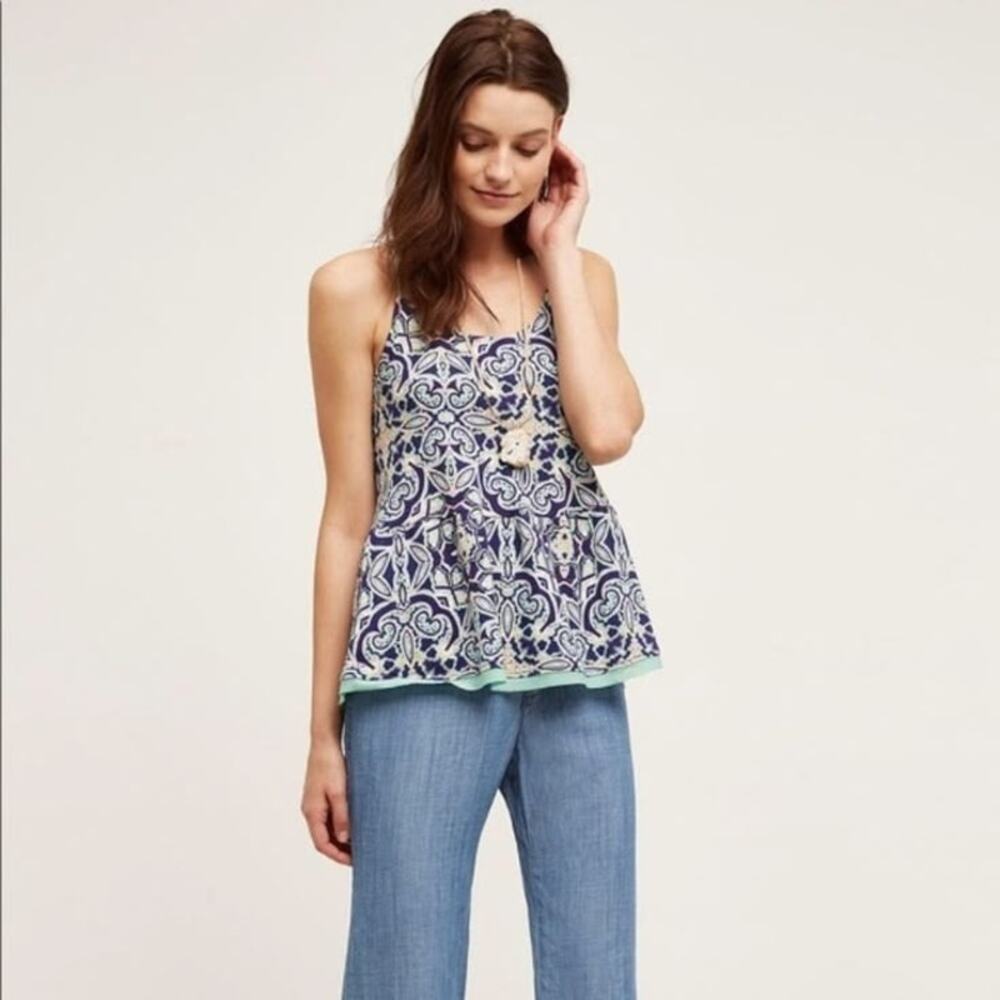 Anthropologie Meadow Rue Nuria Printed Pure Cotton Flowing Swing Tank Top